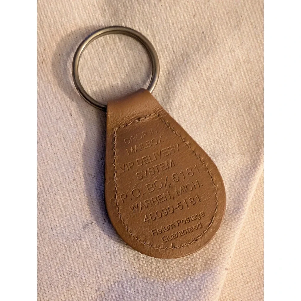 Vintage Chrysler Pentastar Leather Keychain VIP Delivery System Brown Mopar Logo